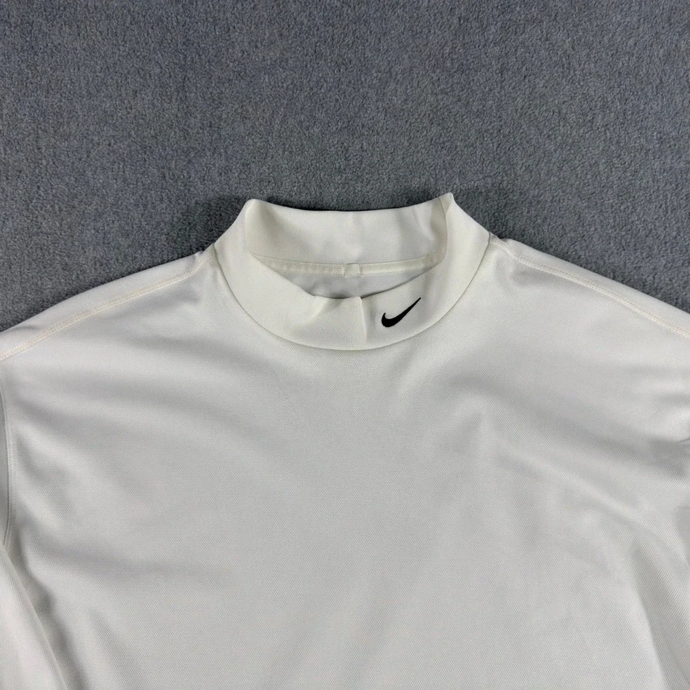 Nike Golf Dri Fit Performance Shirt Mens 2XL Mock Neck White Athletic Swoosh